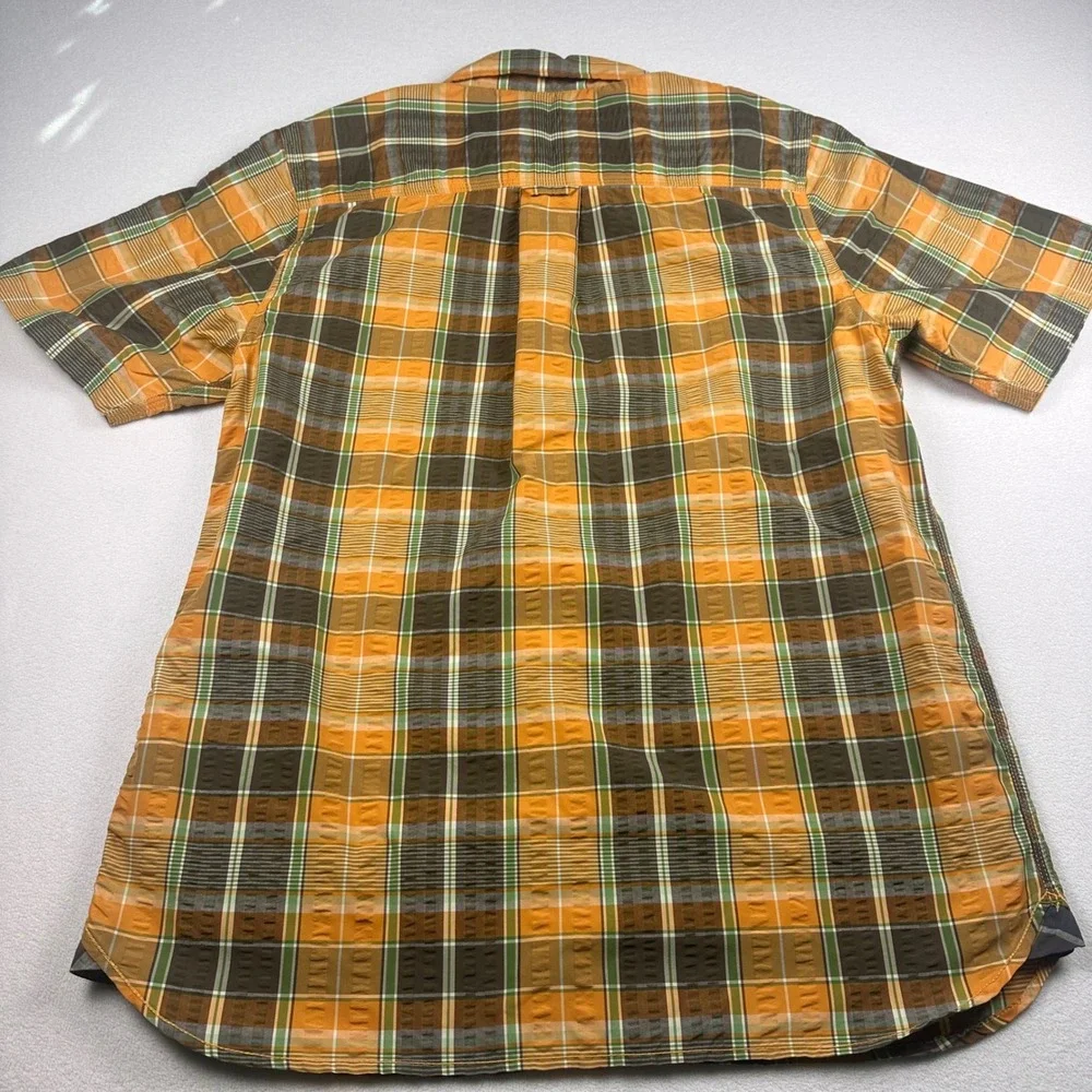 The North Face Mens Plaid Short Sleeve Button Down Shirt LG‎ Orange Brown Green